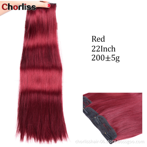 Imitate Human Hair Synthetic Clips In Hair Extensions Red Black Long Straight Heat Resistant  Protein Chemical FiberHairTangFree